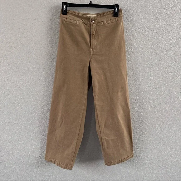Madewell Curvy Emmett Wide Leg Pants 26 Camel High Rise Cotton Stretch SP24 - Picture 2 of 11